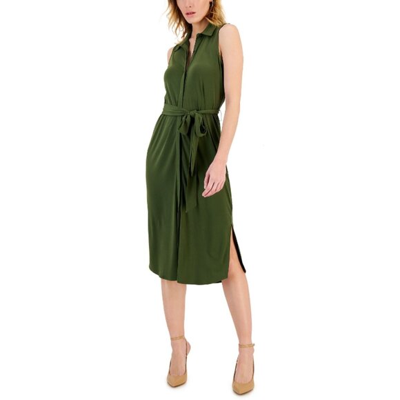 I.N.C. International Concepts Women's Olive Green Collared Midi Dress NWT - Picture 1 of 8